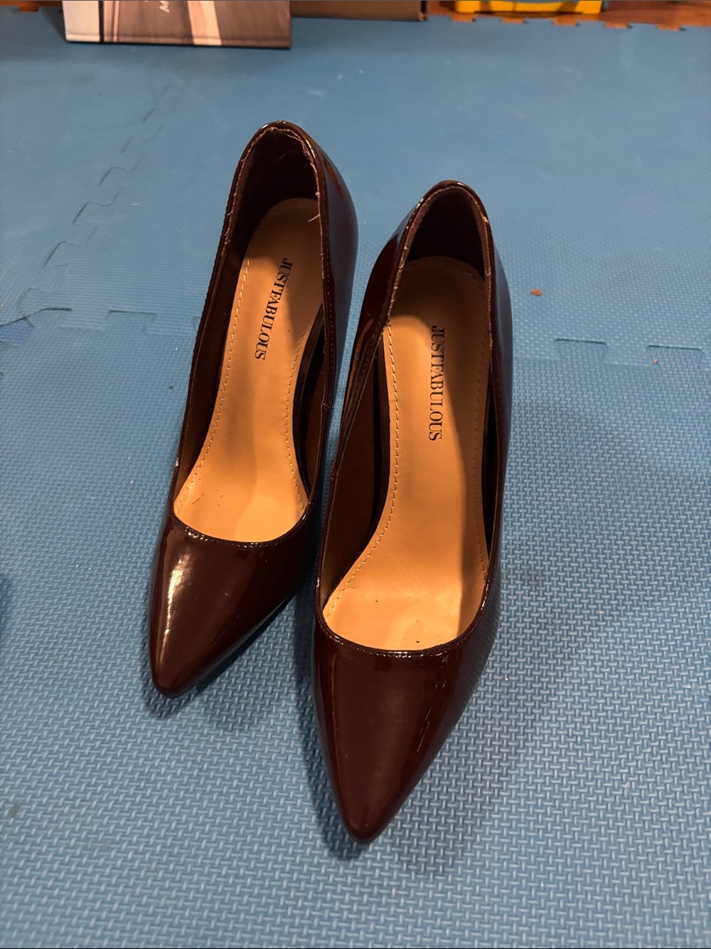 JustFab Women's Patent Pointed-Toe Pumps in Burgundy